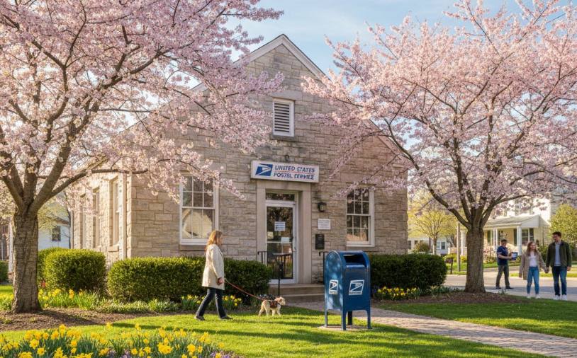 A historian using a magnifying loupe to inspect the micro-fiber detail of a beautiful flower stamp, highlighting the 2,400 DPI print quality.