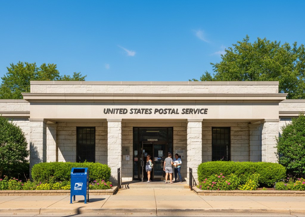 A professional manufacturing site lead in a modern Detroit pharmacy (CVS), purchas-in' a single booklet of authentic 2024 US Flag Forever stamps for an urgent Friday afternoon mailing.